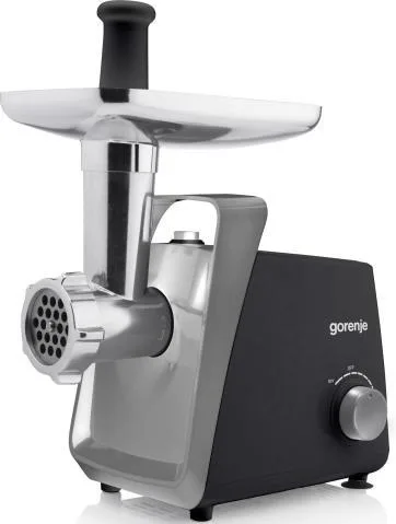 М'ясорубка Gorenje, потужність 1600 Вт, продуктивність 2,2 кг/хв, комплект з 2 решіток, матеріал: пластик і метал, чорного кольору