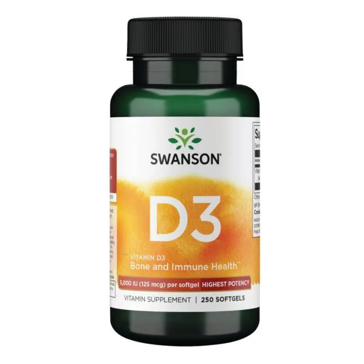 Вітамін D3 Swanson 5000 МЕ 250 м'яких капсул на основі лляної олії