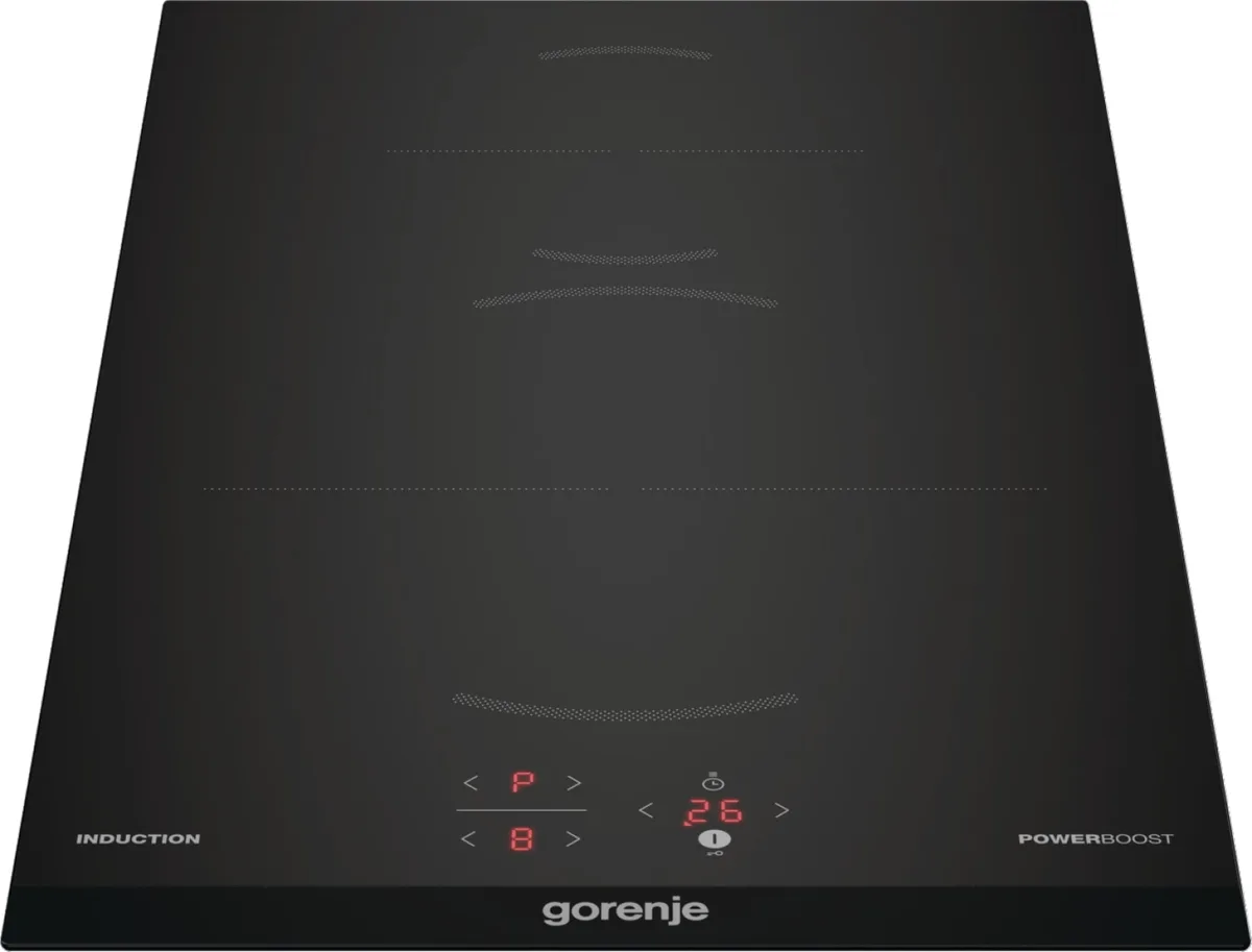 Індукційна варильна панель Gorenje, 30 см, Доміно, з функцією PowerBoost та сенсорним керуванням, чорна, з комбінованими конфоркам