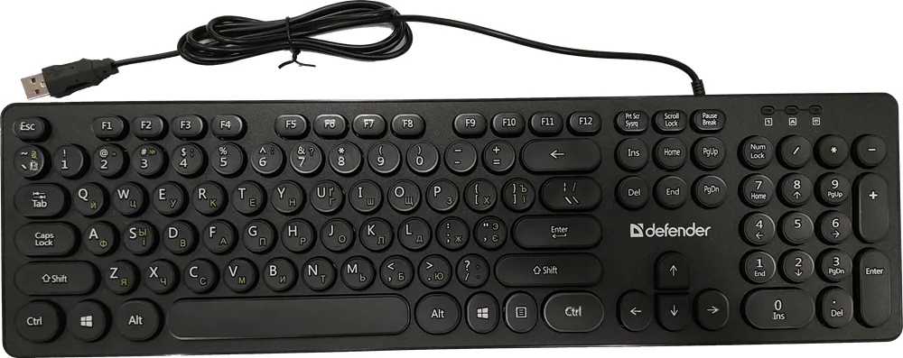 Клавіатура Defender Дротова USB Мембранна 465х150х30 мм Чорна