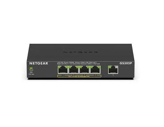 Коммутатор NETGEAR GS305P 5xGE (4xPoE), 63Вт, Некерованный