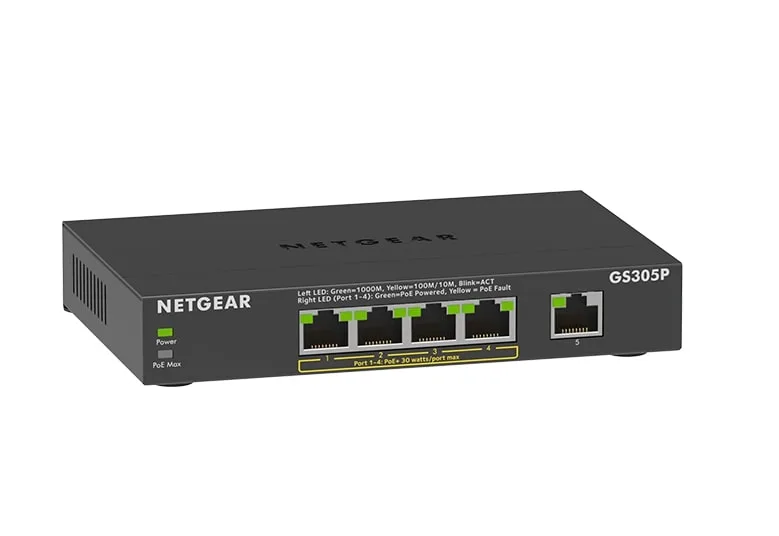 Коммутатор NETGEAR GS305P 5xGE (4xPoE), 63Вт, Некерованный