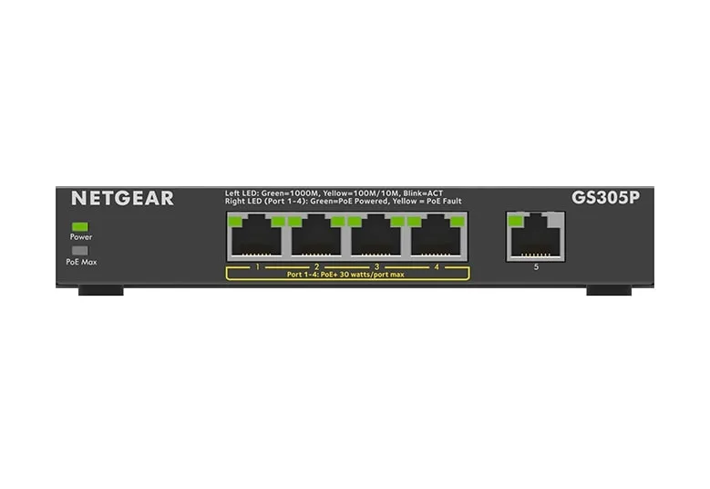 Коммутатор NETGEAR GS305P 5xGE (4xPoE), 63Вт, Некерованный