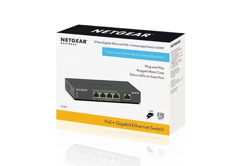 Коммутатор NETGEAR GS305P 5xGE (4xPoE), 63Вт, Некерованный
