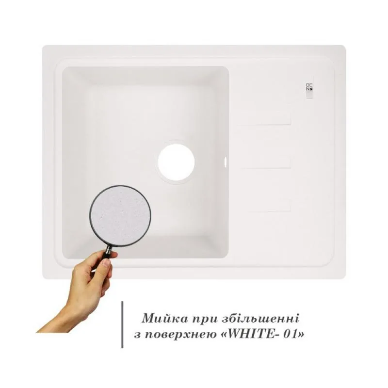 Кухонна мийка Lidz WHI-01 620x435 мм штучний камінь біла