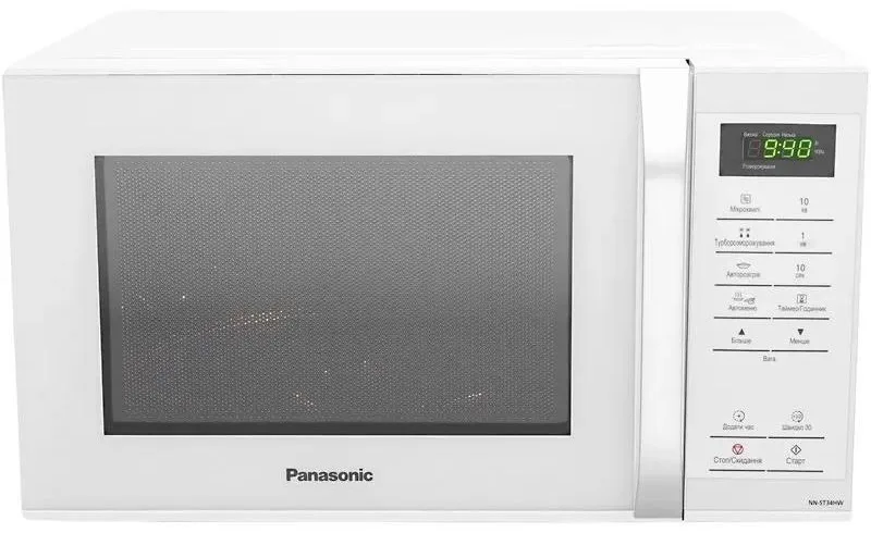Мікрохвильова піч Panasonic, об'ємом 25 літрів, потужністю 900 Вт, з дисплеєм та кнопкою відкриття, біла.