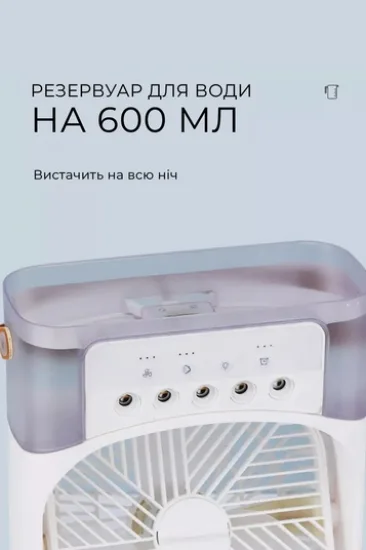 Міні кондиціонер портативний ABS 21х26х9 см Білий з зволожувачем та нічником