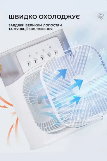 Міні кондиціонер портативний ABS 21х26х9 см Білий з зволожувачем та нічником