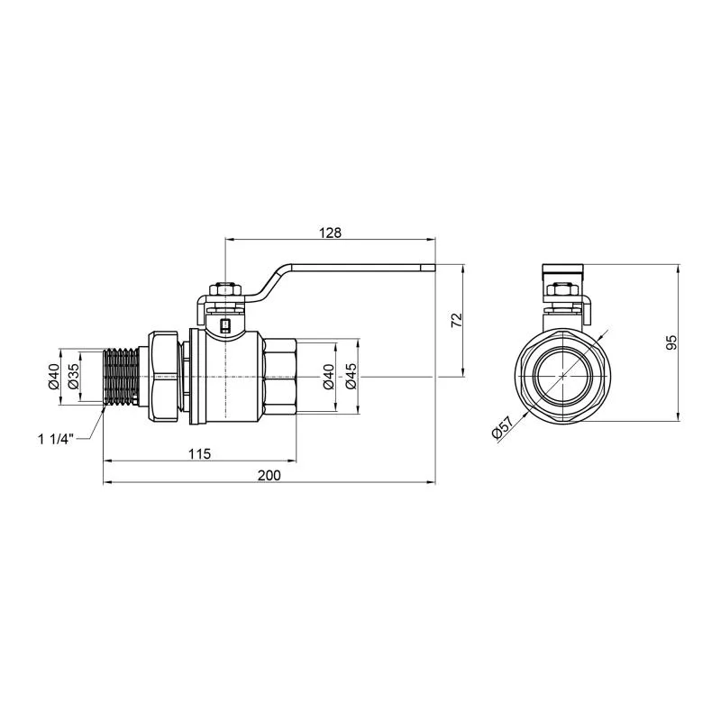 Кран шаровой 1 1/4" Thermo Alliance латунь никель 200х57х95 мм