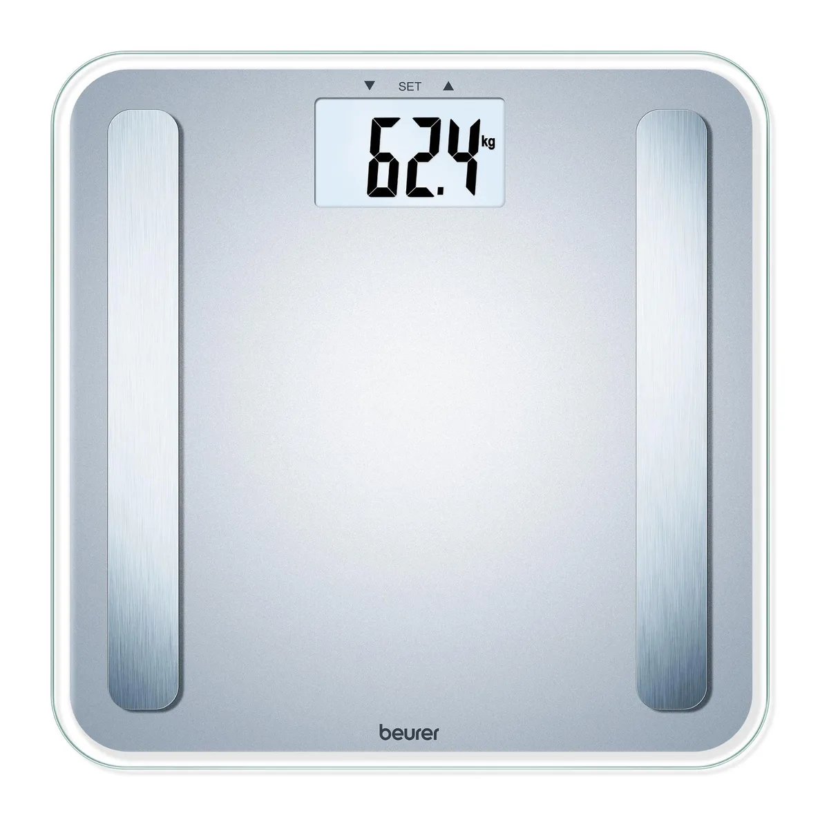Ваги Beurer для підлоги з діагностичними функціями, максимальна вага 180 кг, з підсвічуванням дисплея, живлення від батареї 1xCR20