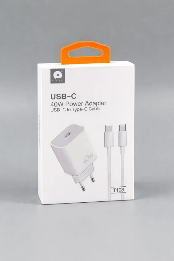 Сетевий зарядний пристрій 40W USB-C метал/пластик 5х5 см білий