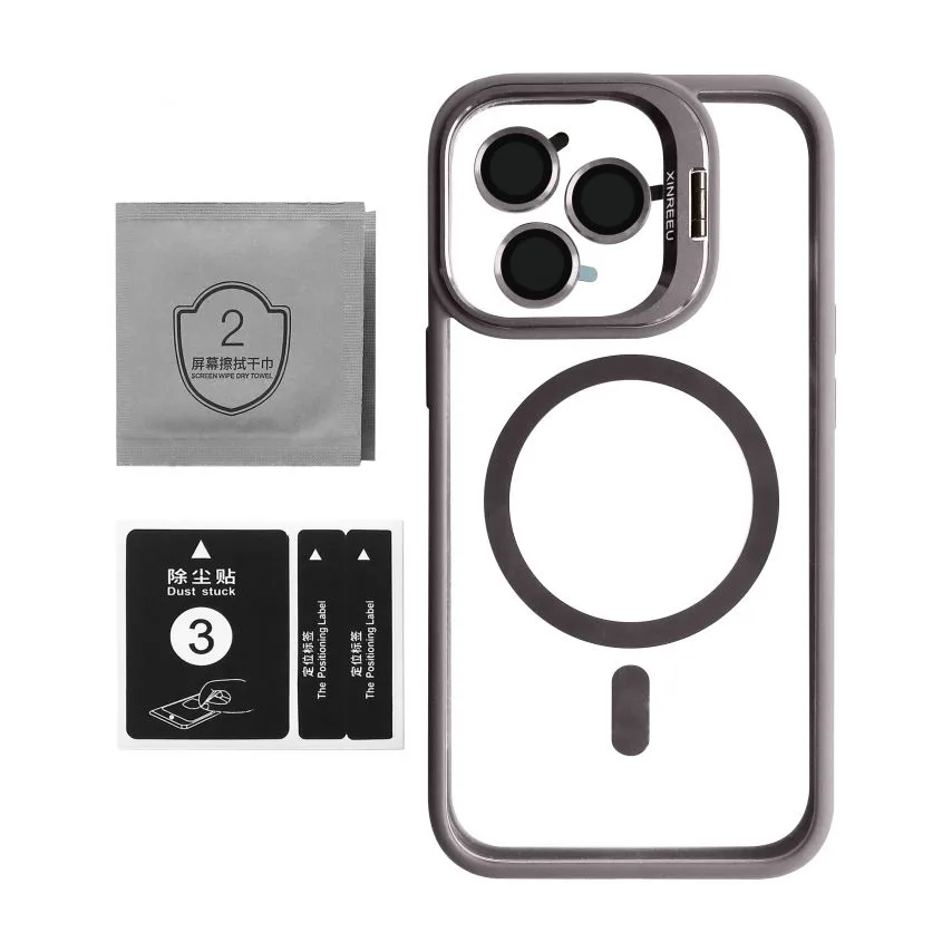 Чохол MagSafe для iPhone 13 Pro силікон light grey з підставкою та захистом для камер
