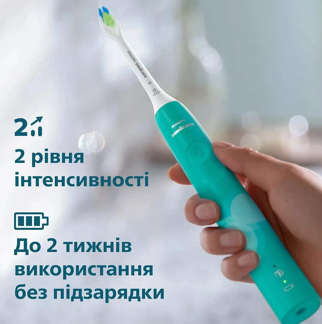 Електрична зубна щітка Philips Sonicare 4100 Series, 31 тис. коливань/хв, 1 насадка, зелений колір.