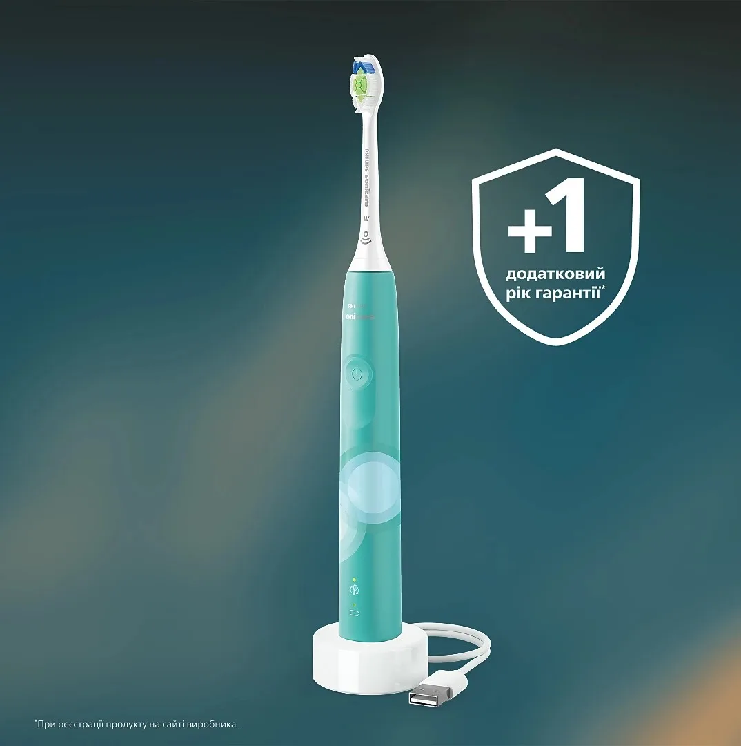 Електрична зубна щітка Philips Sonicare 4100 Series, 31 тис. коливань/хв, 1 насадка, зелений колір.