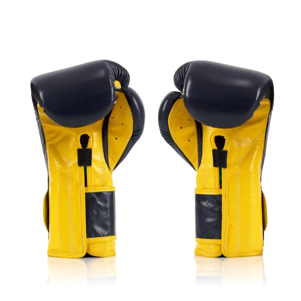 Боксерские перчатки Fairtex натуральная кожа 14 унций Синие Желтые