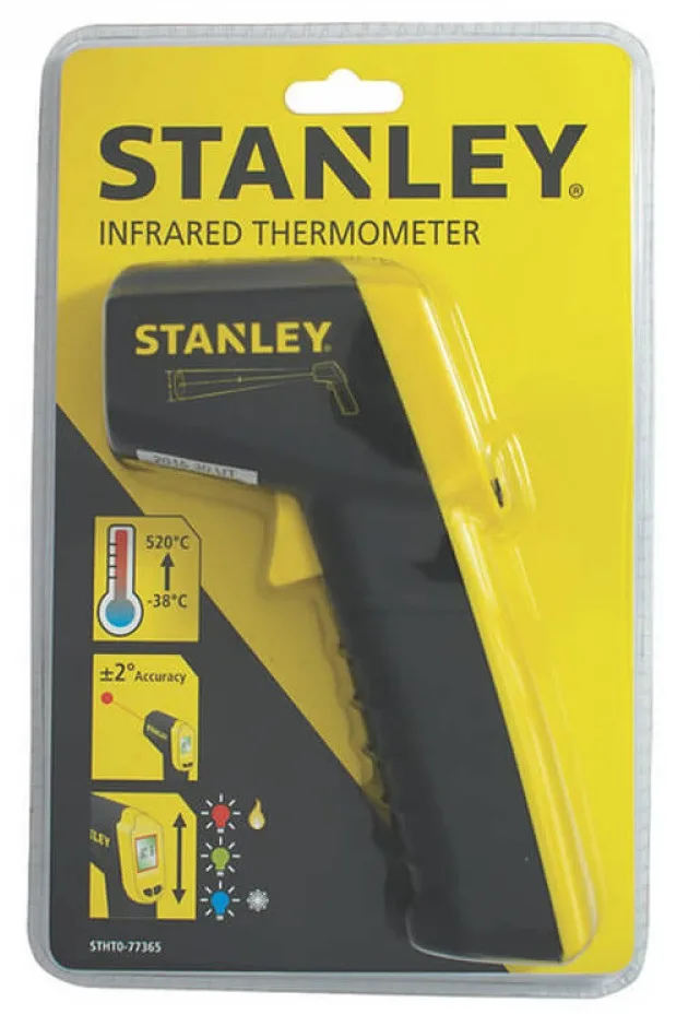 Безконтактний пірометр Stanley з діапазоном температур -38...+520°С, вага 0.28 кг.