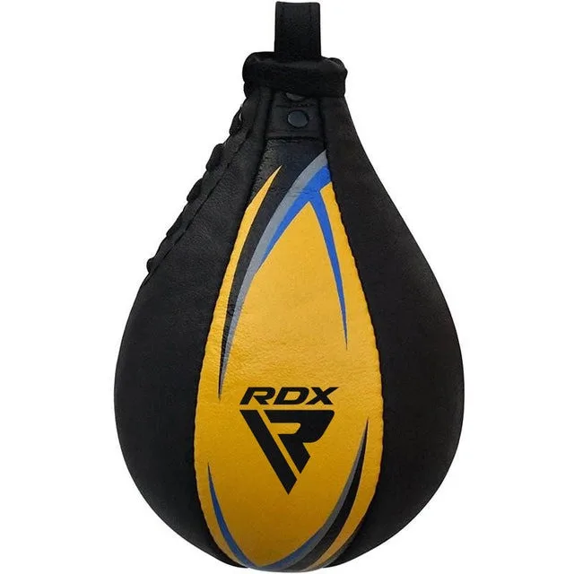 Пневмогруша боксерська RDX натуральна шкіра 26 см жовта синя