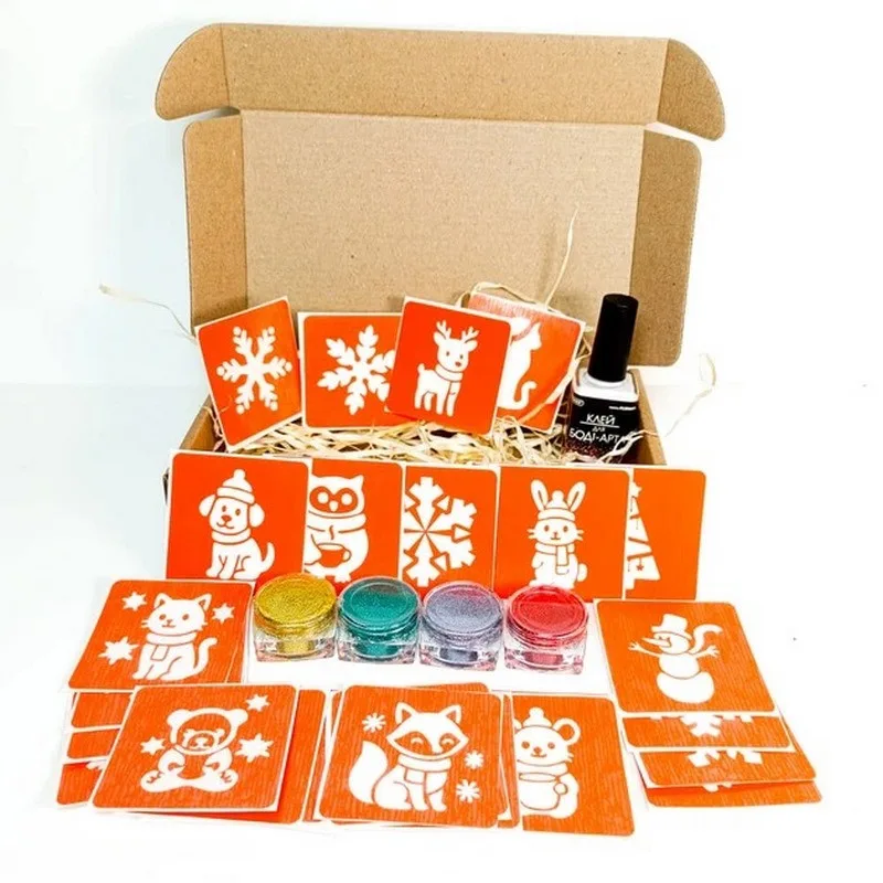 Набір для біо-тату ProDobro гліттер 27 трафаретів 4 кольори 5х5 см