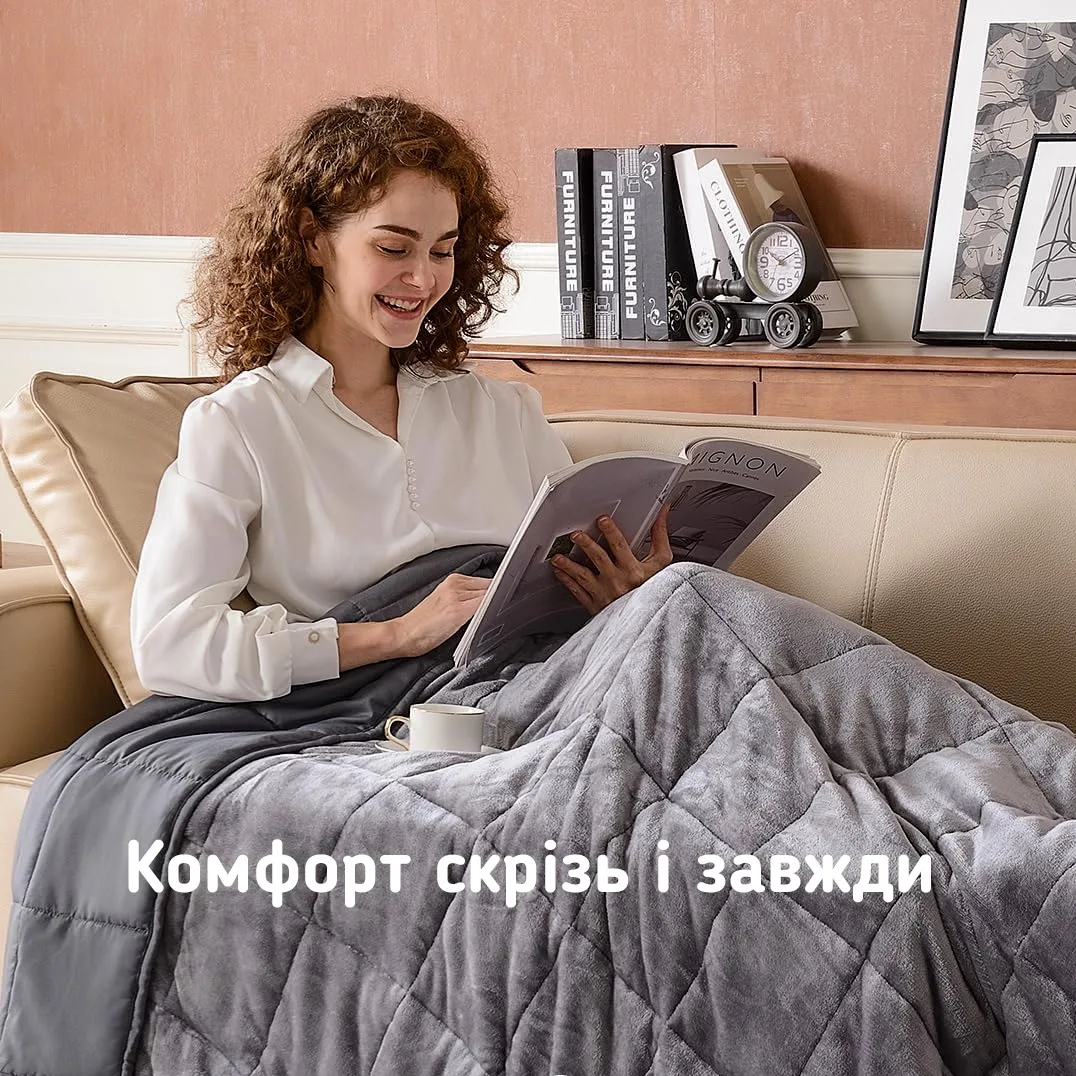Ковдра велюрова обтяжена 6 кг Love You 150х200 см сірий антиалергенне