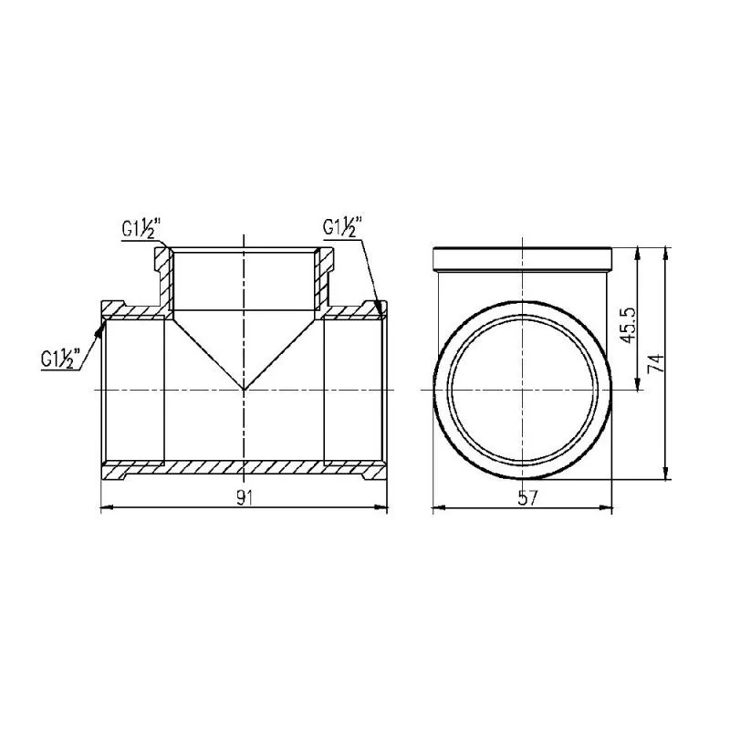 Тройник латунный 1 1/2"x1 1/2"x1 1/2" ВВ равнопроходной с никелевым покрытием