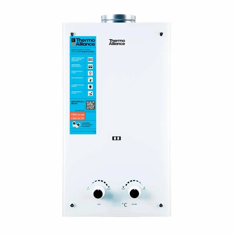 Газова колонка Thermo Alliance JSD20-10GE 10 л димохідна біле скло 327х195х590 мм