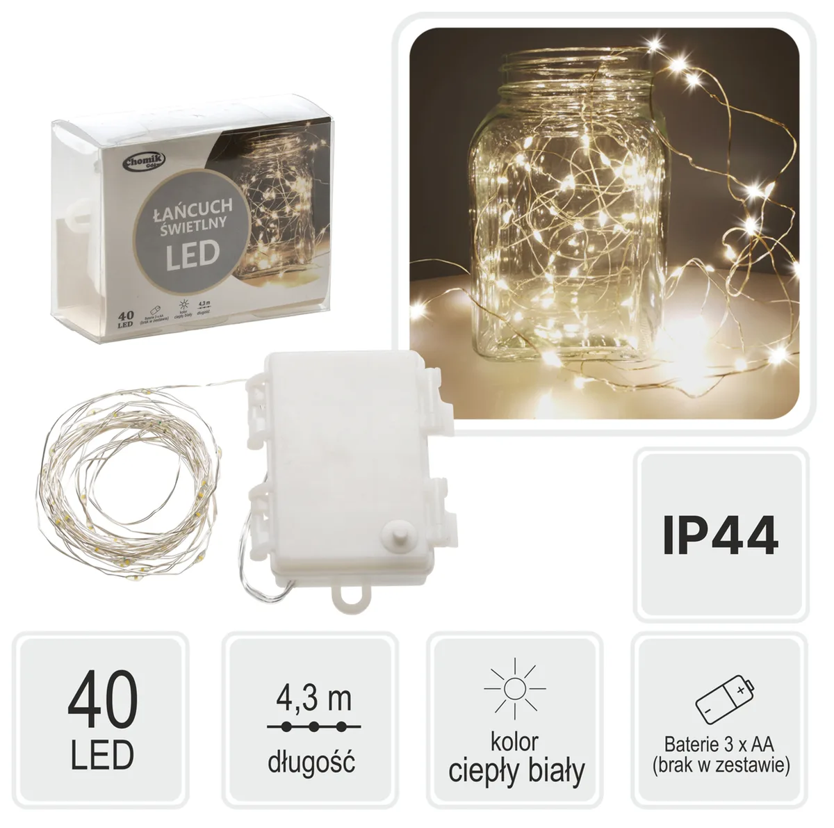 Гирлянда-струна Chomik 4,3 м LED 40 теплый белый