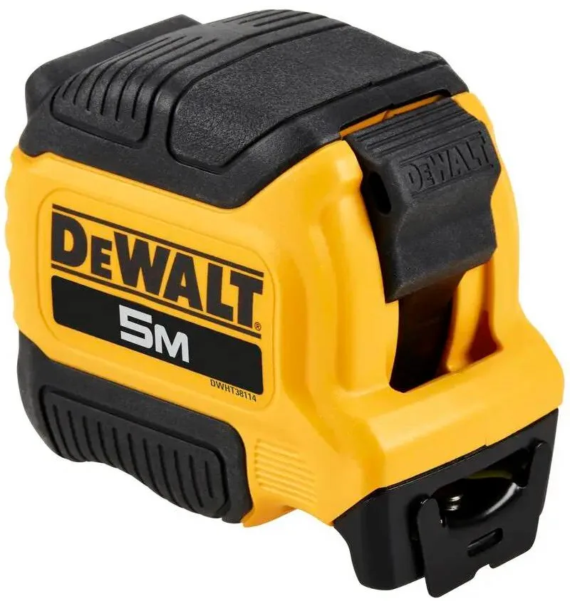 Рулетка DeWALT COMPACT, 5м х 28мм, с механизмом фиксации, изготовлена из АБС-пластика, с магнитным наконечником