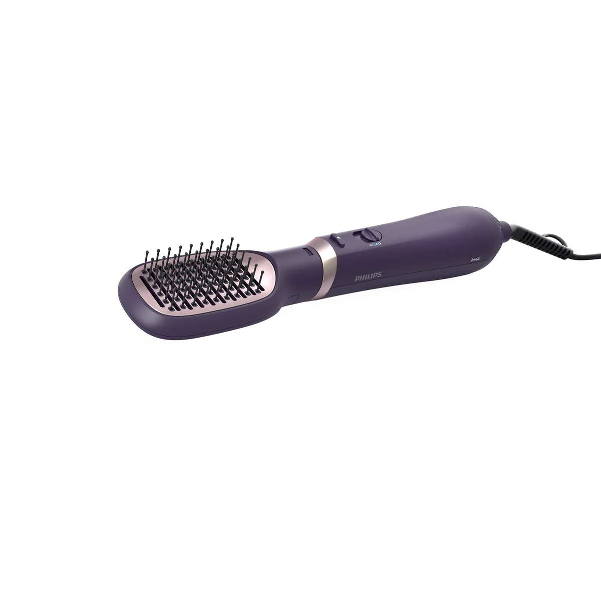Фен-щітка Philips 3000 Series, 800 Вт, 3 температурні режими, функція іонізації, 4 насадки, фіолетового кольору.