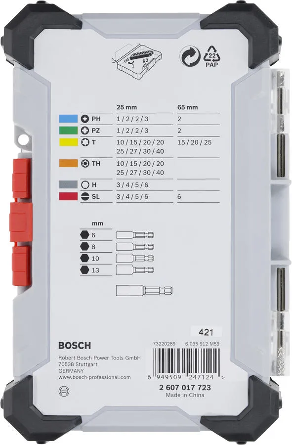 Биты Bosch S2 магнитный битодержатель 46 предметов пластиковый кейс
