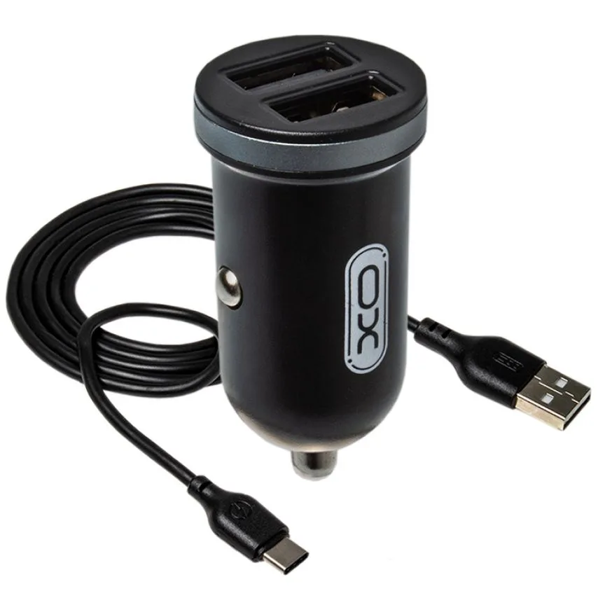 Автомобільний зарядний пристрій 2USB 2.1A Type-C кабель чорний пластик