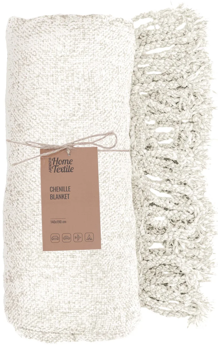 Плед ARDESTO Chenille 140х190 см, 100% поліестер, кремовий