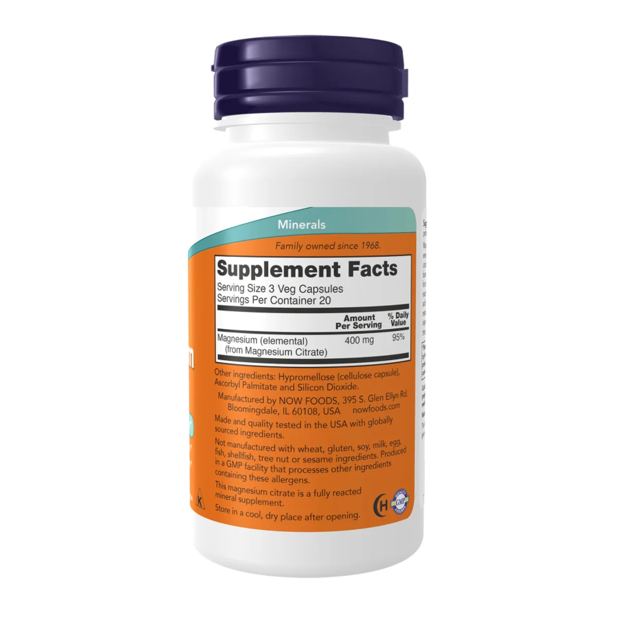 Now Foods Magnesium Citrate 60 капсул целлюлозные для поддержки мышц и нервной системы