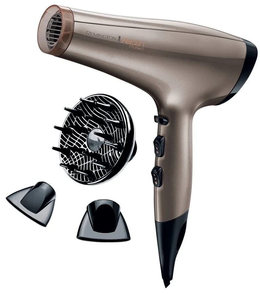 Фен Remington 2200 Вт с ионизацией, керамическое кольцо 28,3х23,6х8,7 см, Золотистый.