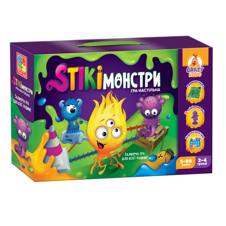 Настільна гра Vladi Toys Стикимонстри картонне поле 16 деталей 8 фігурок багатоколірна