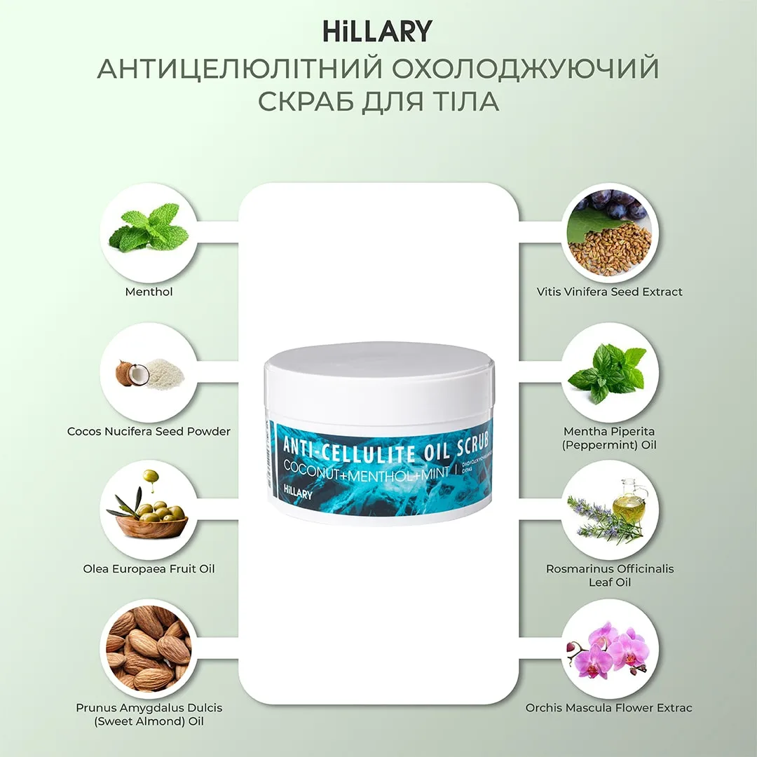 Антицелюлітний охолоджуючий скраб для тіла Hillary Anti-cellulite Oil Scrub, 200 г