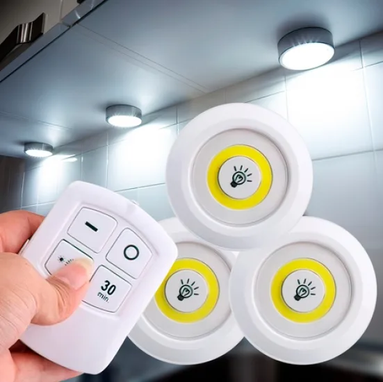 Настінне LED підсвічування 3 лампи COB 9 см Біле з пультом управління та таймером