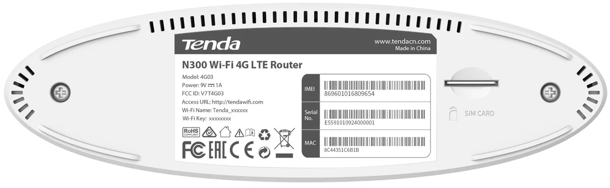 Маршрутизатор TENDA 4G03 N300, 4G/LTE, 1xFE LAN, 1xFE LAN/WAN, слот для SIM-карты.