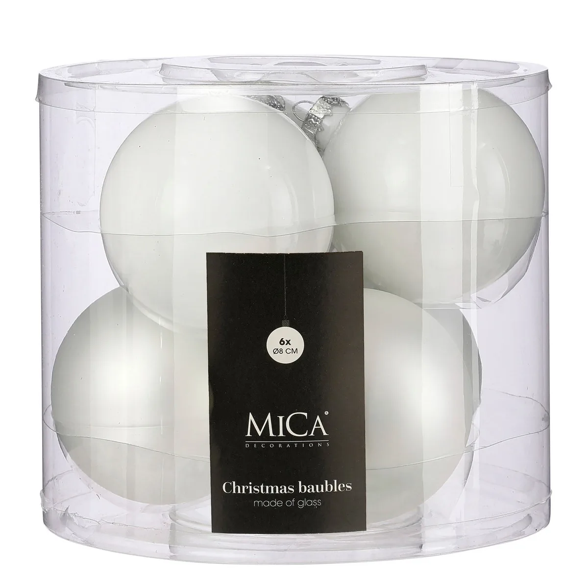 Елочные стеклянные шарики Mica Decorations белые 8 см 6 шт