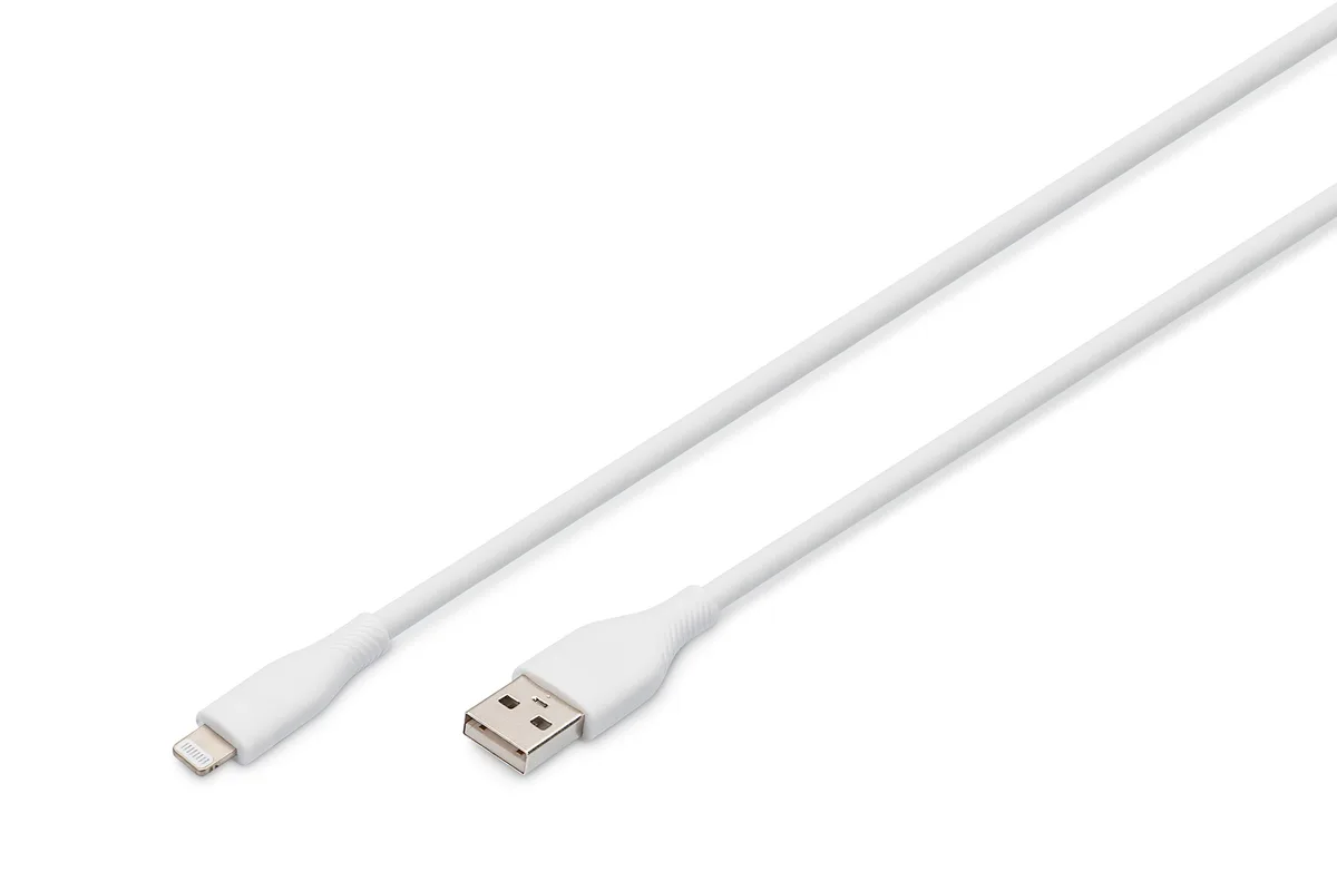 Кабель DIGITUS USB-A > Lightning заряджання/синхронізації, USB 2.0, 12W, силіконовий, 2м, білий