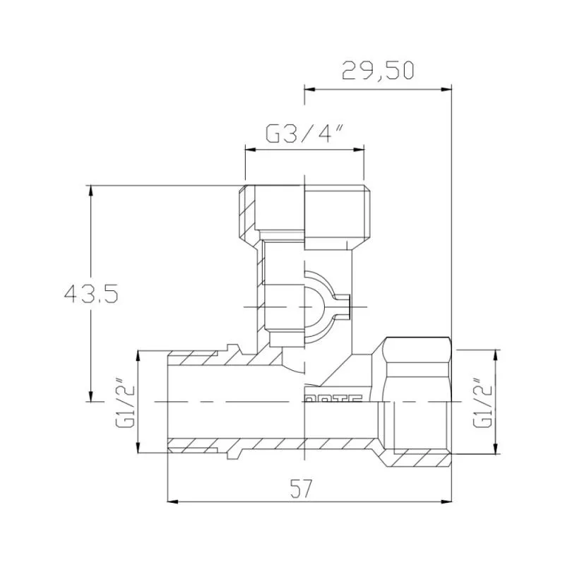 Кран кульовий 1/2"x3/4"x1/2" латунний запірний вентиль Thermo Alliance Forte
