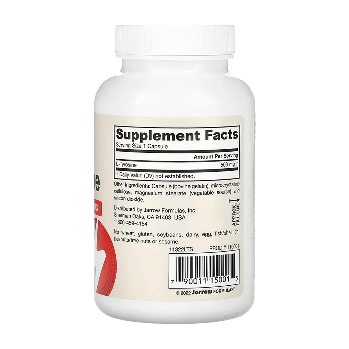 L-Tyrosine 500 mg капсулы Jarrow Formulas 100 шт без ГМО без глютена
