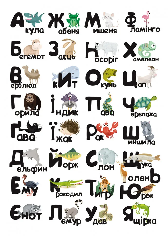 Дитяча навчальна гра багаторазові наклейки 41х60 см для вивчення українського алфавіту