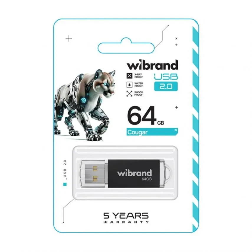Флеш-пам'ять USB Wibrand 64ГБ пластик чорна USB 2.0 з кришкою