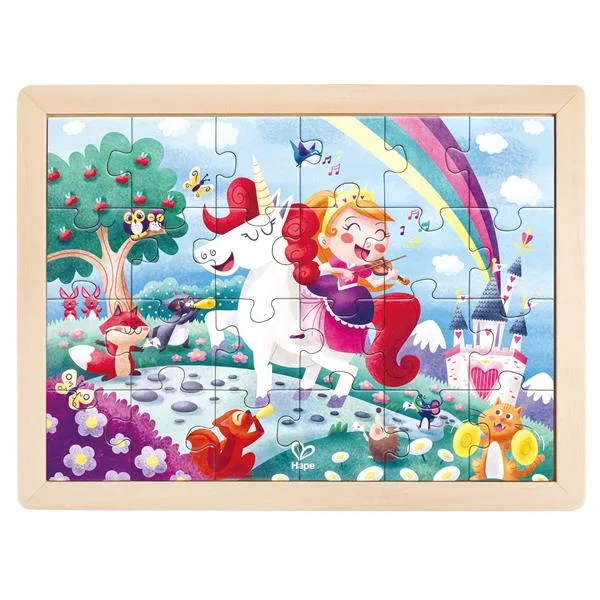 Пазл Hape картонний 30х26 см Єдинороги з розмальовкою