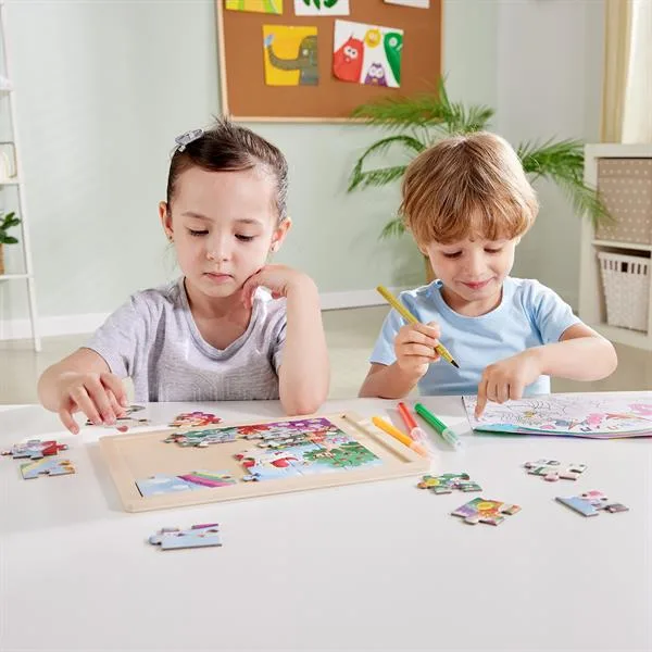 Пазл Hape картонний 30х26 см Єдинороги з розмальовкою