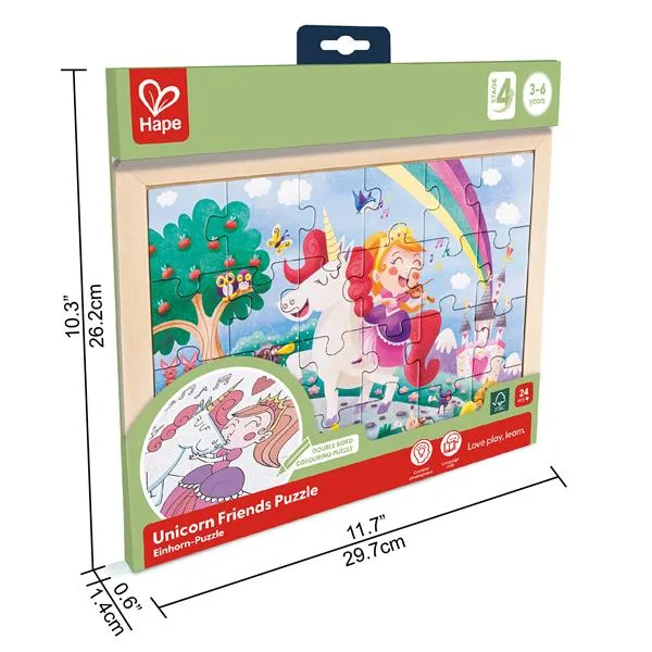 Пазл Hape картонний 30х26 см Єдинороги з розмальовкою
