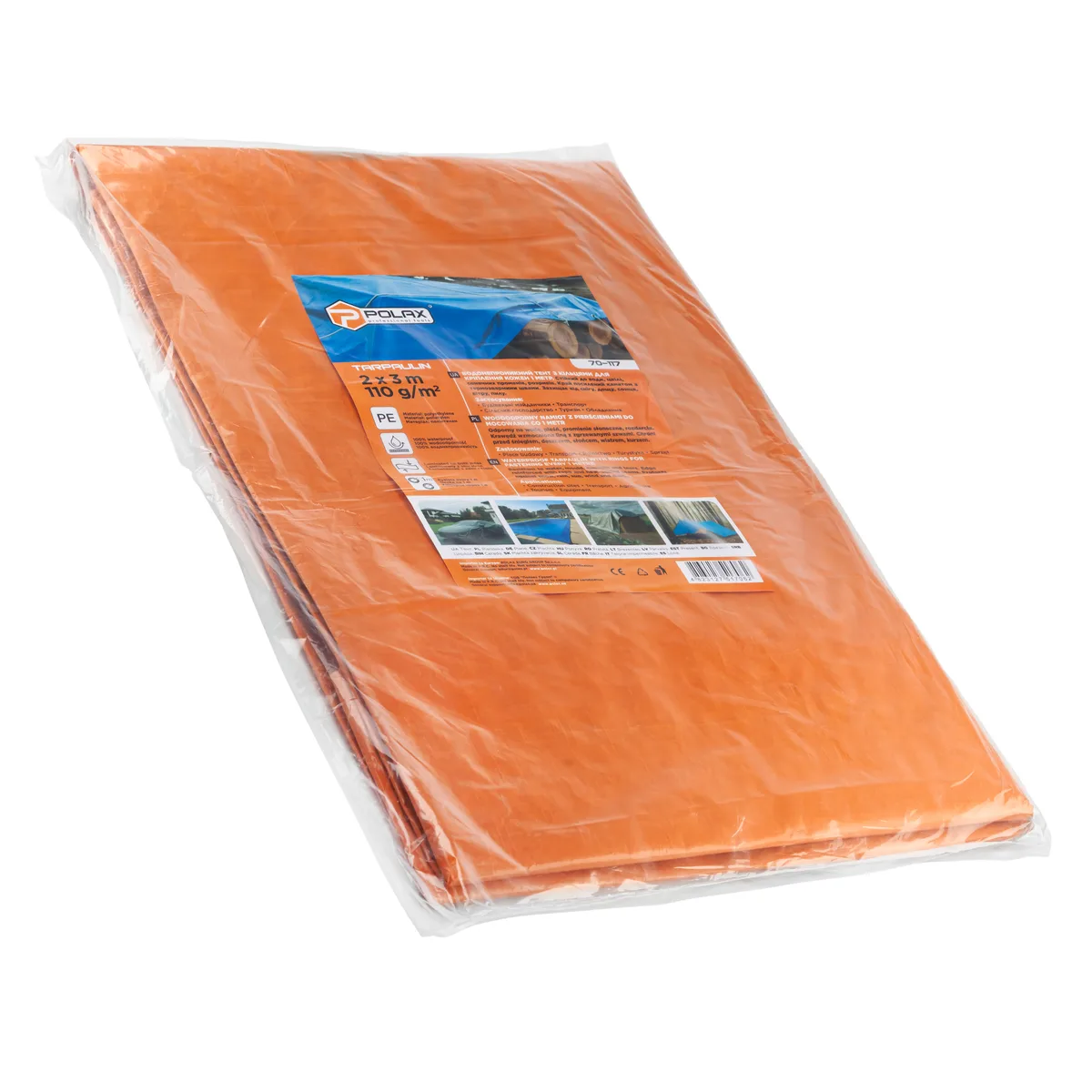 Тент тарпаулиновый Polax 110 г/м² 2х3 м Orange Black с люверсами