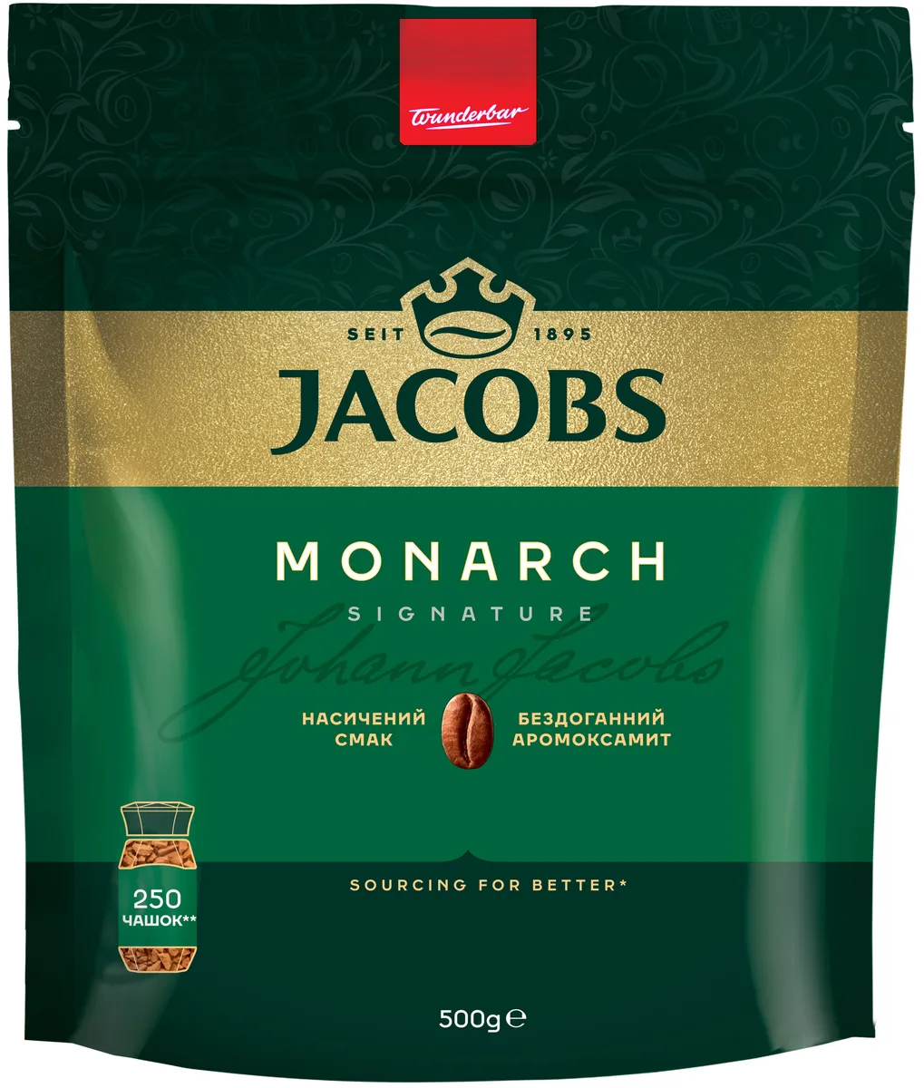 Розчинна кава Jacobs Monarch, 500 г, купаж арабіка/робуста.