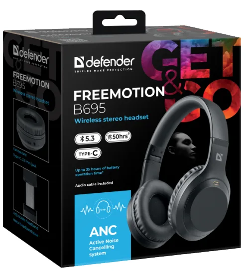 Гарнітура Defender Bluetooth 5.4 повнорозмірна чорна з активним шумопоглинанням