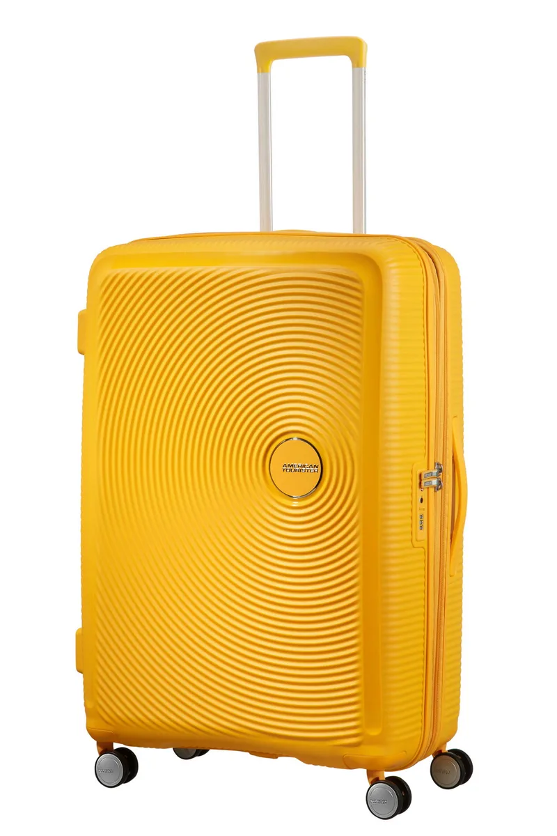 Чемодан American Tourister, Soundbox, полипропилен, большой, 77см, 97/110л, TSA, 4 колеса, EXP, желтый